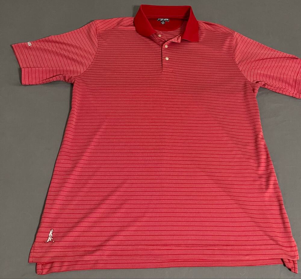 Ping CBS Birdie Golf Polo Shirt Men's Large L Red Fine Stripe SensorCool 10S1447